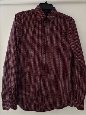 Men's Long-Sleeve Heart Patterned Dress Shirt - Pink/dark navy